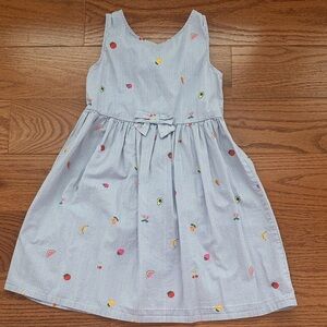 Light Blue Striped Fruit Print Girls' Dress - 6x